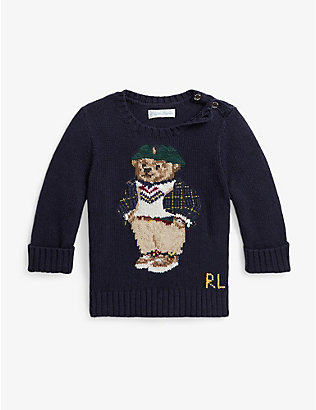 POLO RALPH LAUREN: Logo-intarsia knitted cotton jumper 3 months - 14 years