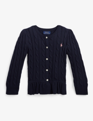 POLO RALPH LAUREN: Girls' logo-embroidered peplum knitted cotton cardigan
