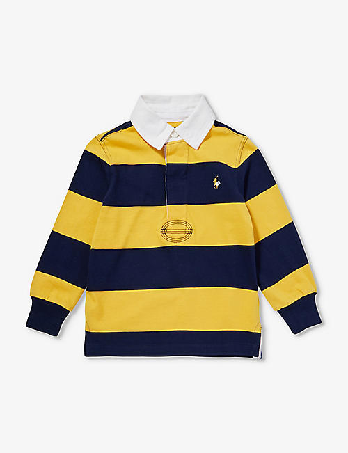 POLO RALPH LAUREN: Logo-embroidered striped cotton rugby shirt 2-14 years