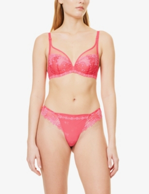 Wish lace-embroidered mid-rise stretch-woven tanga briefs