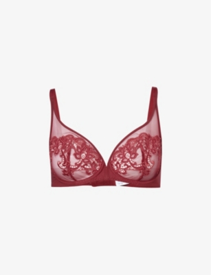 Simone Perele Womens 459 Lipstick Saga Floral-embroidered Plunge Stretch-mesh Bra