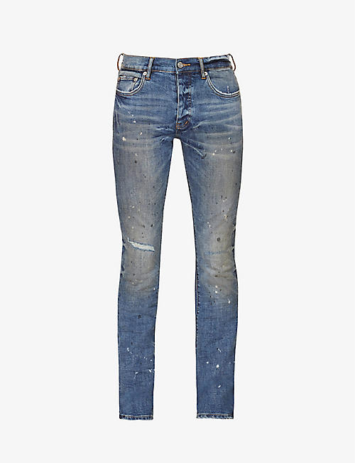 PURPLE BRAND: Flare distressed mid-rise stretch-denim jeans