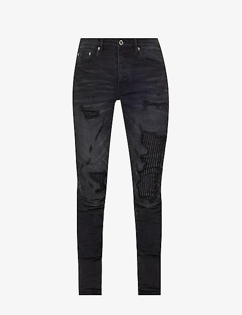 PURPLE BRAND: Repair skinny-leg mid-rise stretch-denim jeans