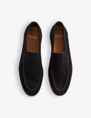 Shop Reiss Men's Navy Kason Contrast-stitch Suede Loafers