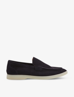 Reiss Mens Navy Kason Contrast-stitch Suede Loafers