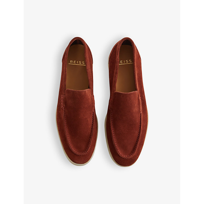 Shop Reiss Kason Contrast-stitch Suede Loafers In Rust