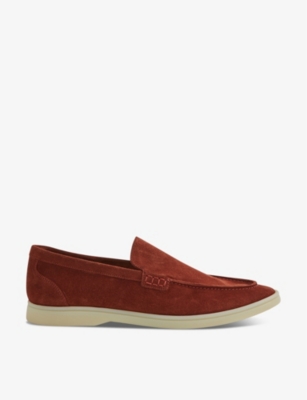 Reiss Mens Rust Kason Contrast-stitch Suede Loafers