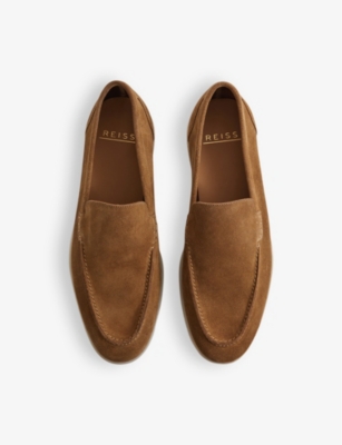 Shop Reiss Kason Contrast-stitch Suede Loafers In Stone