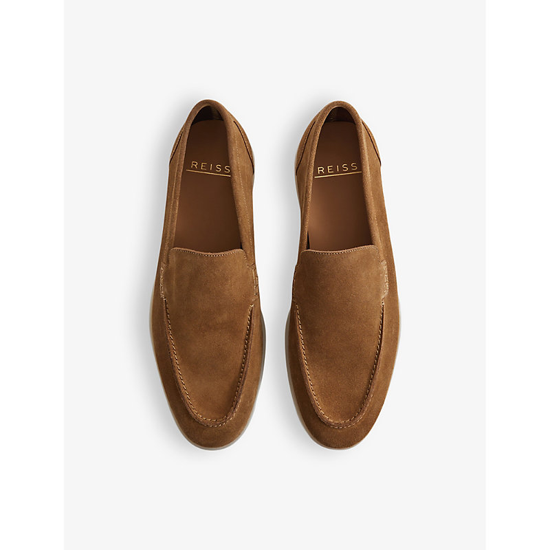 Shop Reiss Men's Stone Kason Contrast-stitch Suede Loafers