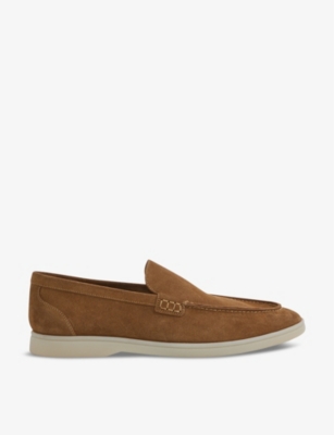 Reiss Mens Stone Kason Contrast-stitch Suede Loafers