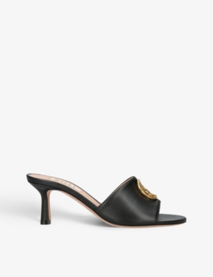 Shop Bally Womens Black Geha Logo-plaque Leather Heeled Mules