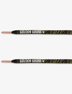 Golden Goose Womens Green Comb Branded Zebra-print Woven Laces