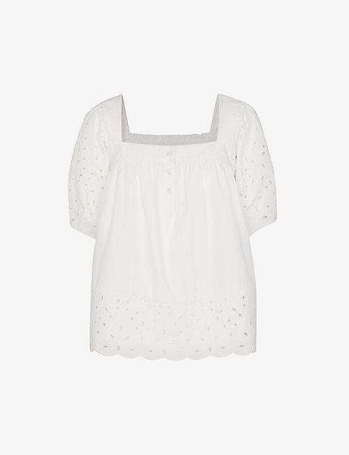 WHISTLES: Tera broderie-detail square-neck cotton blouse