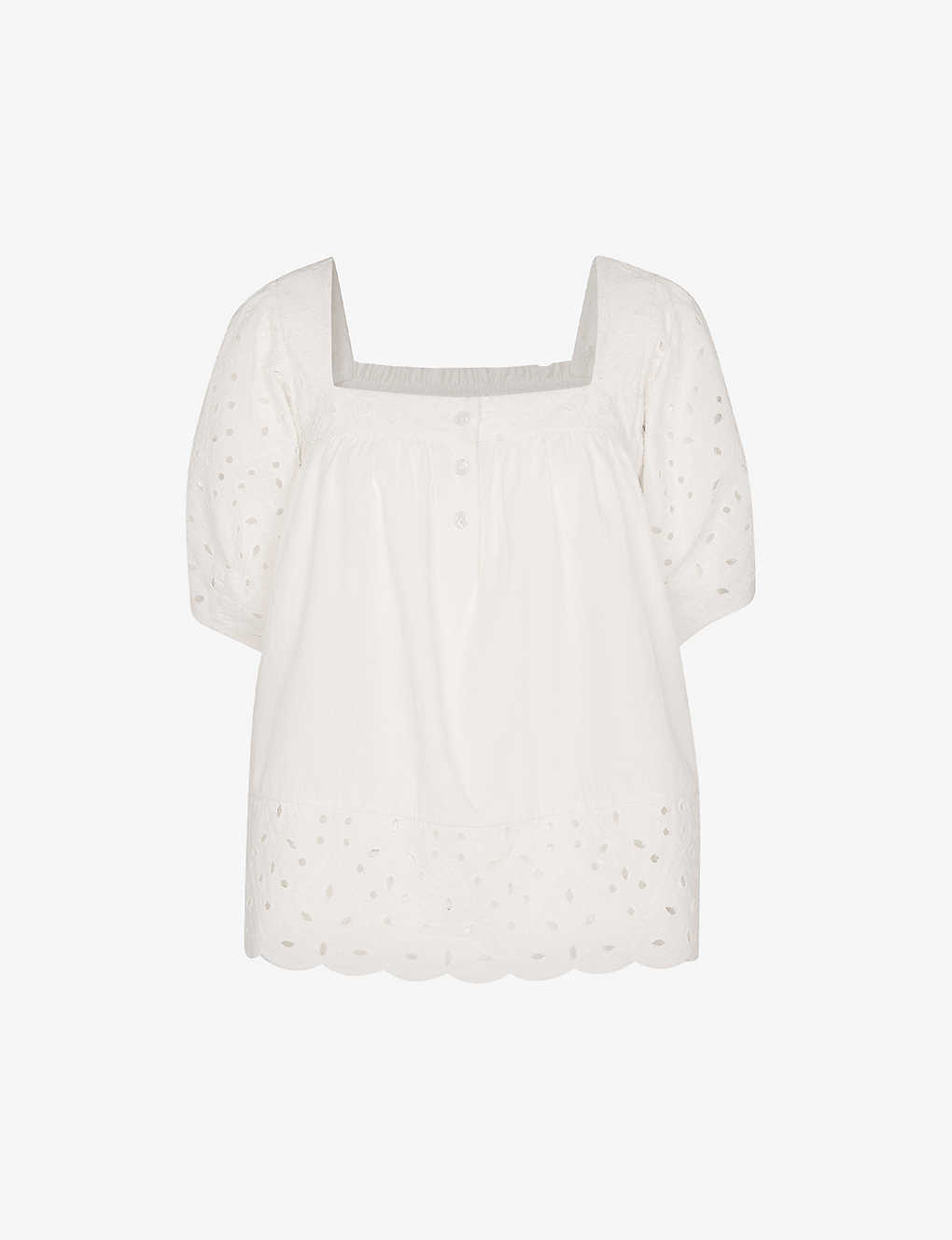 Whistles Tera Broderie-detail Square-neck Cotton Blouse In White