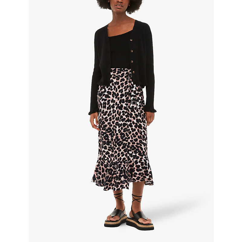 Shop Whistles Womens Multi-coloured Leopard-print Tiered-hem Woven Wrap Midi Skirt