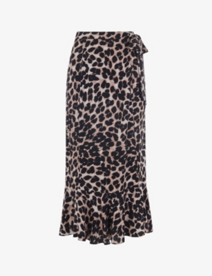 WHISTLES: Leopard-print tiered-hem woven wrap midi skirt