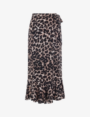 WHISTLES - Leopard-print tiered-hem woven wrap midi skirt