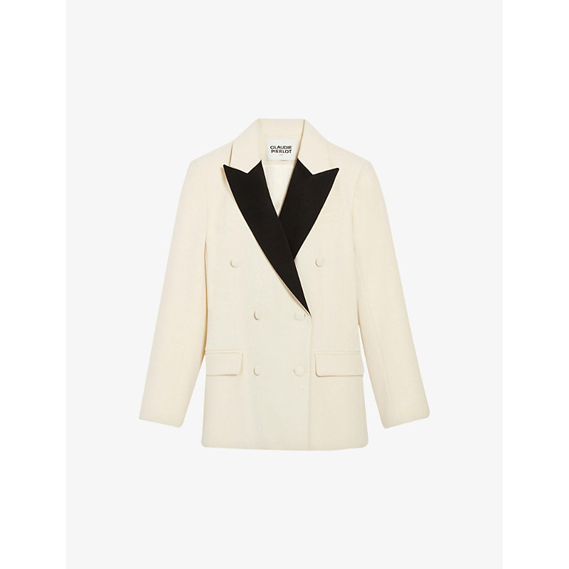 Claudie Pierlot Womens Divers Virginie Contrast-collar Double-breasted Stretch-woven Blazer