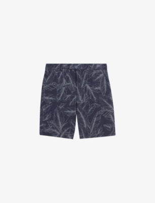 TED BAKER - Postos graphic-print wide-leg cotton linen-blend shorts ...