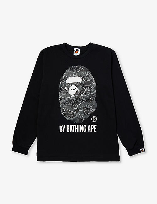 A BATHING APE：品牌印花平纹针织棉 T 恤 10-16 岁
