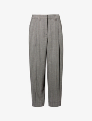 Ganni Womens Frost Gray Herringbone Tapered Wide-leg Woven Trousers In Frost Gray