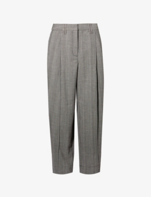 GANNI GANNI WOMEN'S FROST GRAY HERRINGBONE TAPERED WIDE-LEG WOVEN TROUSERS