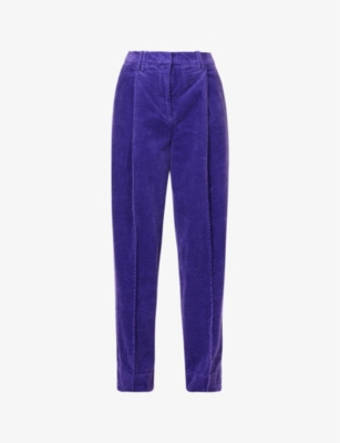 Ganni Purple Corduroy Relaxed Pleated Trousers In Simply Purple