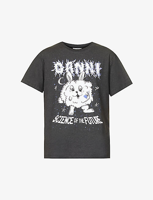 GANNI: Melange Bunny logo-print organic-cotton T-shirt