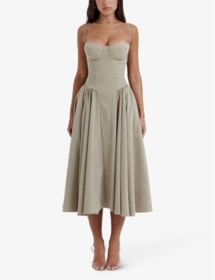 HOUSE OF CB: Samaria corset-top A-line stretch-cotton midi dress
