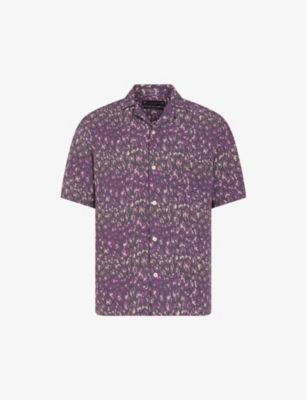 Allsaints Ikuma Leopard Print Relaxed Fit Shirt In Jet Black