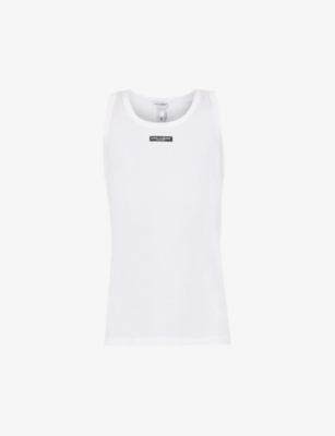 DOLCE & GABBANA DOLCE & GABBANA MEN'S WHITE BRAND-PATCH SCOOP-NECK STRETCH-COTTON TOP,69002107