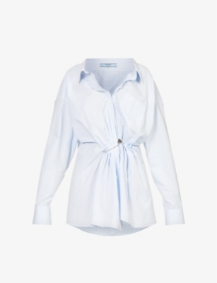PRADA CINCHED BRANDED-PIN RELAXED-FIT COTTON-POPLIN SHIRT,69003869