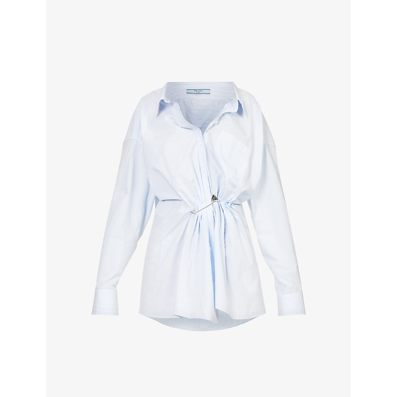 PRADA CINCHED BRANDED-PIN RELAXED-FIT COTTON-POPLIN SHIRT,69003869