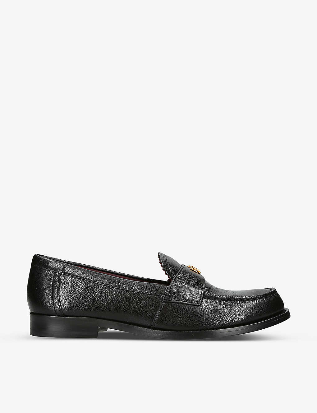 Tory Burch Womens Black Logo-embellished Scallop-trim Leather Loafers