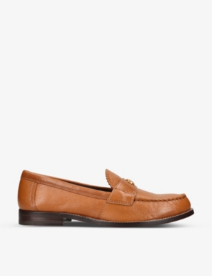 TORY BURCH: Logo-embellished scallop-trim leather loafers