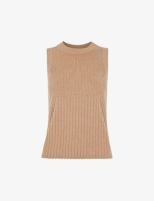 WHISTLES: Ribbed thick-neck cropped cotton-blend top