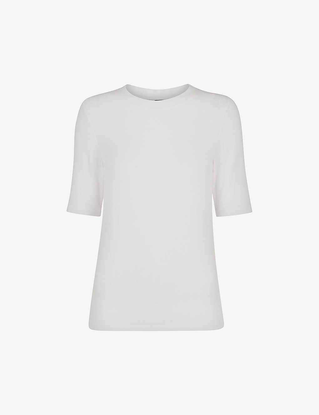 Whistles Womens White Essential Crew-neck Ribbed Stretch-woven T-shirt