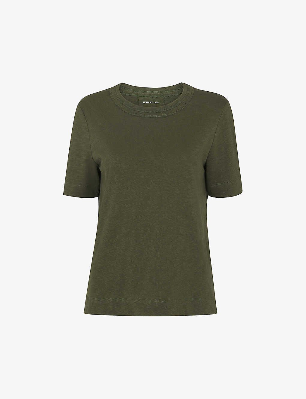 Whistles Rosa Double-trim Regular-fit Cotton T-shirt In Khaki/olive