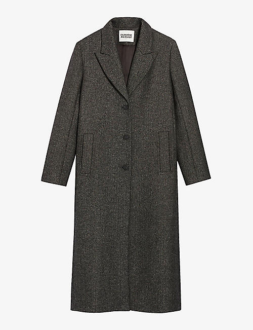 CLAUDIE PIERLOT: Herringbone single-breasted wool-blend coat