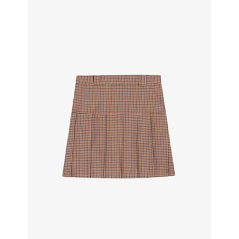 Claudie Pierlot Womens Divers Sandy Check-pattern Pleated Stretch-woven Mini Skirt