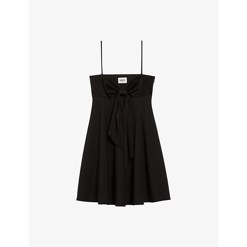Claudie Pierlot Womens Noir / Gris Bow-embellished Stretch-woven Midi Dress