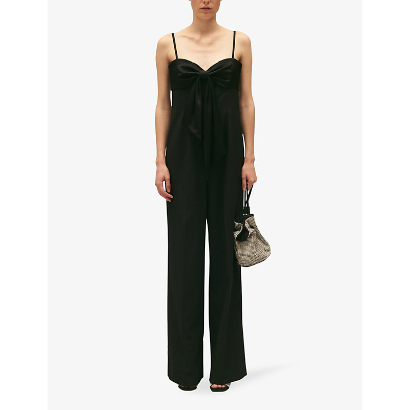 Shop Claudie Pierlot Womens Noir / Gris Joad Bow-embellished Stretch-woven Jumpsuit