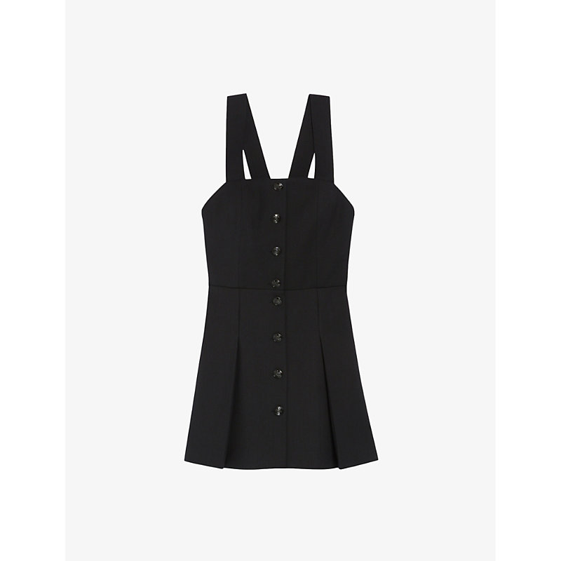 Claudie Pierlot Womens Noir / Gris Rames Pleated Stretch-woven Midi Dress