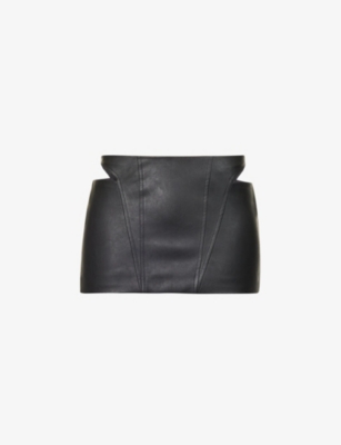 Misbhv Black Ruched Faux-leather Miniskirt In Black
