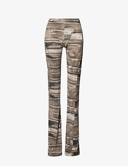 MISBHV: Zip-print flared-leg stretch-woven trousers