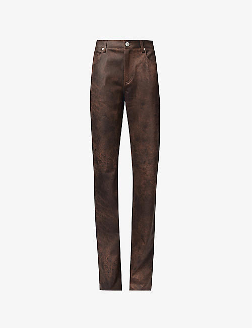 MISBHV: Crackle-texture mid-rise faux-leather trousers