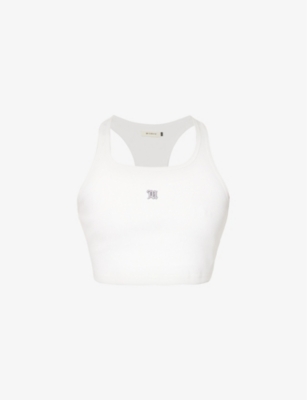 MISBHV MISBHV WOMENS WHITE LOGO-BADGE SLEEVELESS STRETCH-COTTON CROP TOP