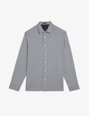 Ted Baker Mens Lt-grey Crotone Herringbone-pattern Regular-fit Cotton Shirt