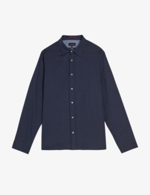 Ted Baker Mens Navy Crotone Herringbone-pattern Regular-fit Cotton Shirt