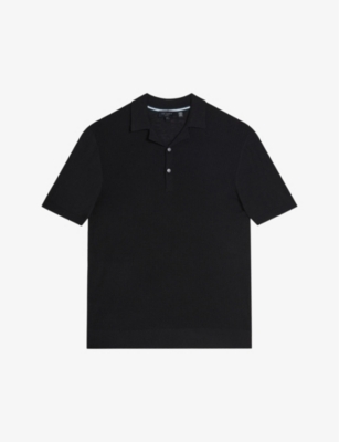 Ted Baker Mens Black Adio Revere-collar Short-sleeve Textured-knit Polo